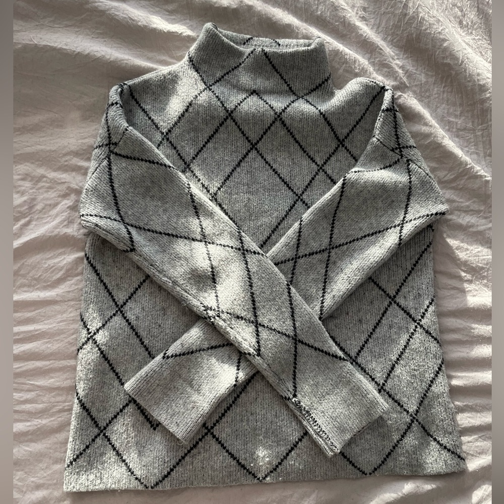 Christian Siriano Womens Size S Wool Blend Mock Neck Sweater Diamond Arglye Gray